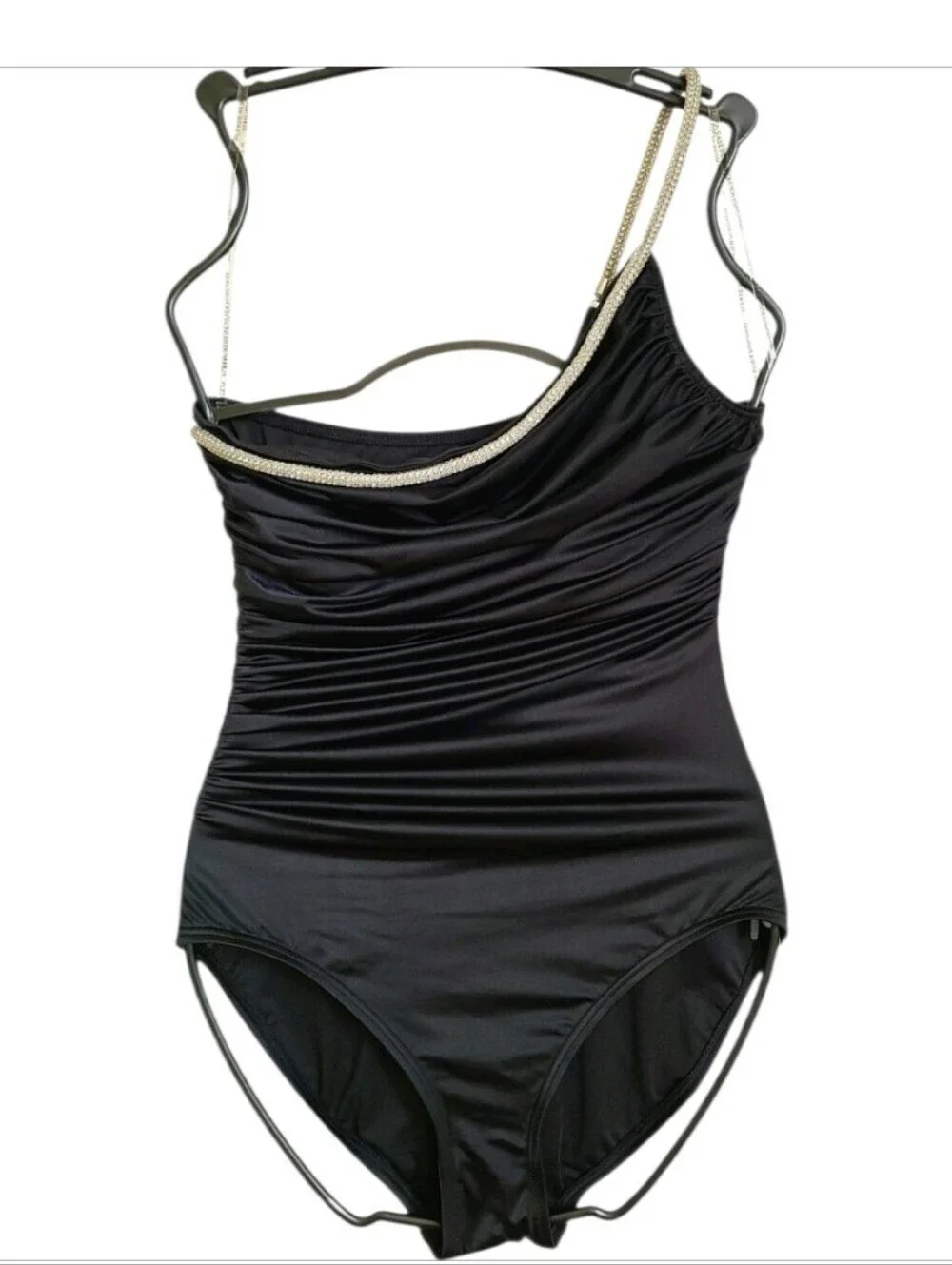 Carmen Marc Valvo Starlight Lux One Shoulder One Piece Swimsuit Black 12 NWT